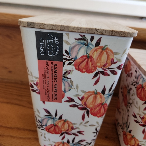Halloween canisters set of 3 fall pumpkins bamboo - Picture 2 of 10